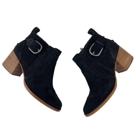 UGG Leahy Black Suede Leather Ankle Boots Stacked Block Heel Booties Size 9 - Picture 7 of 14